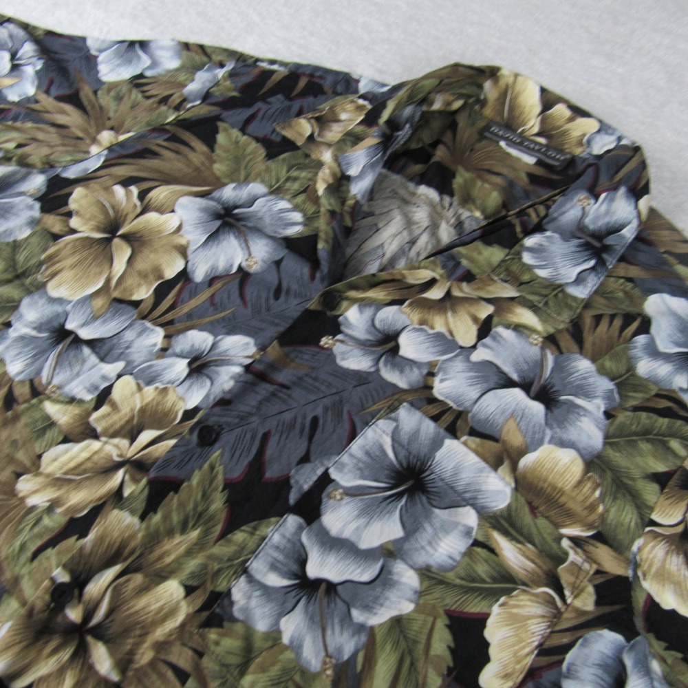 David Taylor Hawaiian Shirt Men's Medium Black Tropical Floral Camp S/S